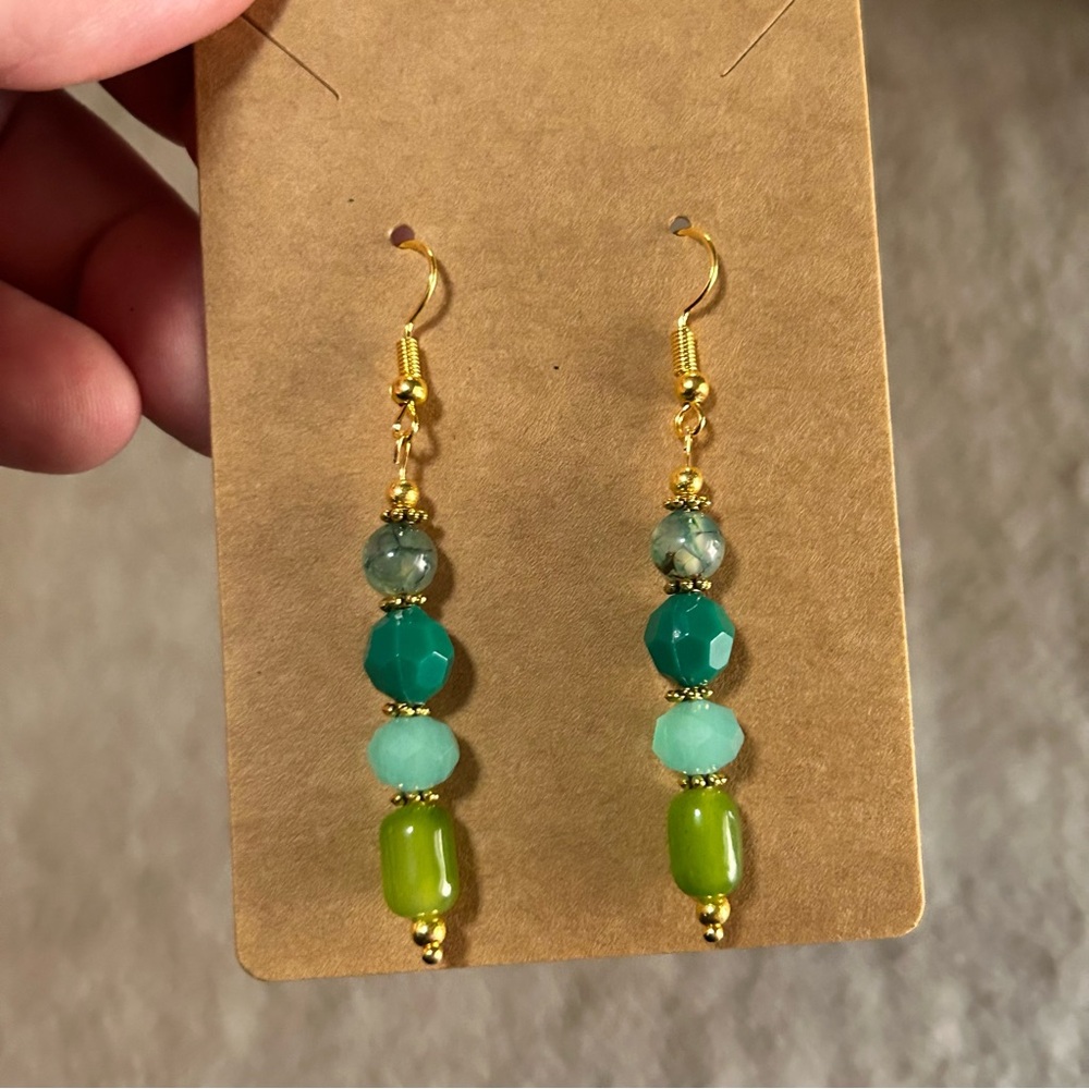 Handcrafted elegant cat eye glass crystal genuine dragon vein agate earrings - Picture 2 of 5